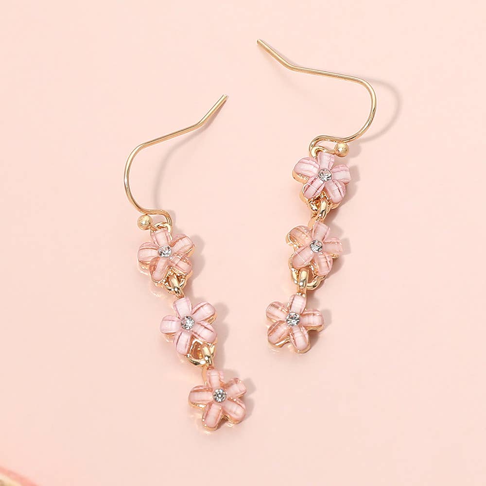 Triple Floral Beads Drop Earrings: Gold,Multi