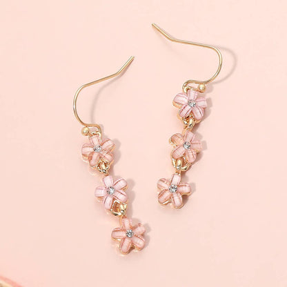 Triple Floral Beads Drop Earrings: Gold,Multi