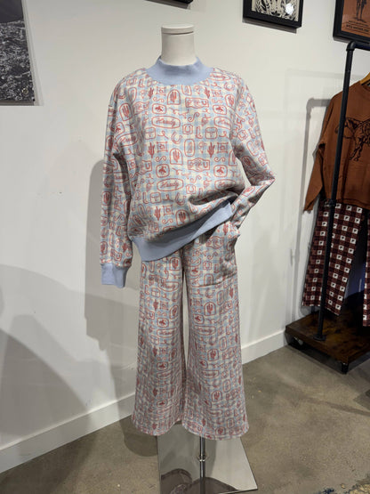 Fleece crop lounge pant with western gingham print: XL
