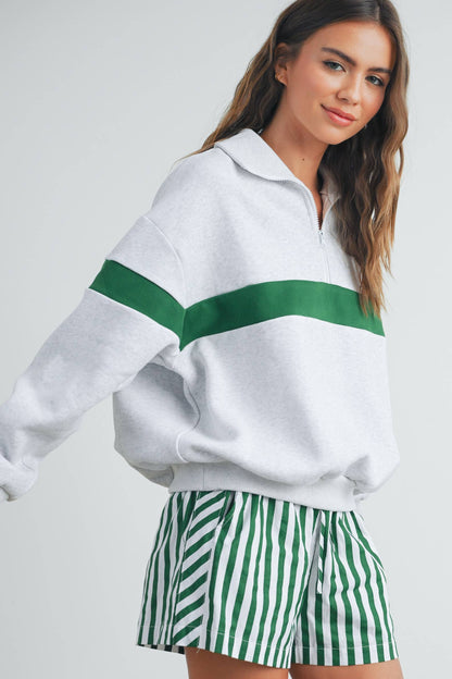 Striped Drawstring Pocket Boxer Shorts - BMP7534: GREEN / IVORY