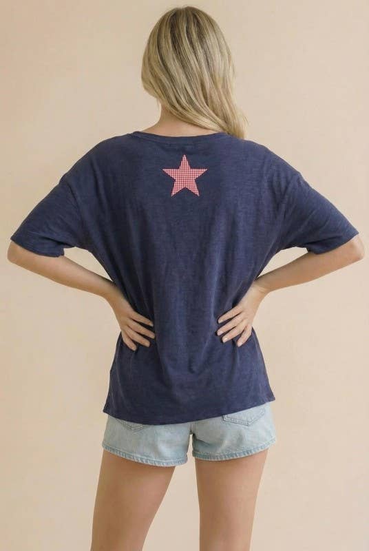 Short Sleeve Oversized Star and Usa Patchwork: Navy