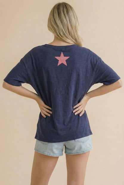 Short Sleeve Oversized Star and Usa Patchwork: Navy