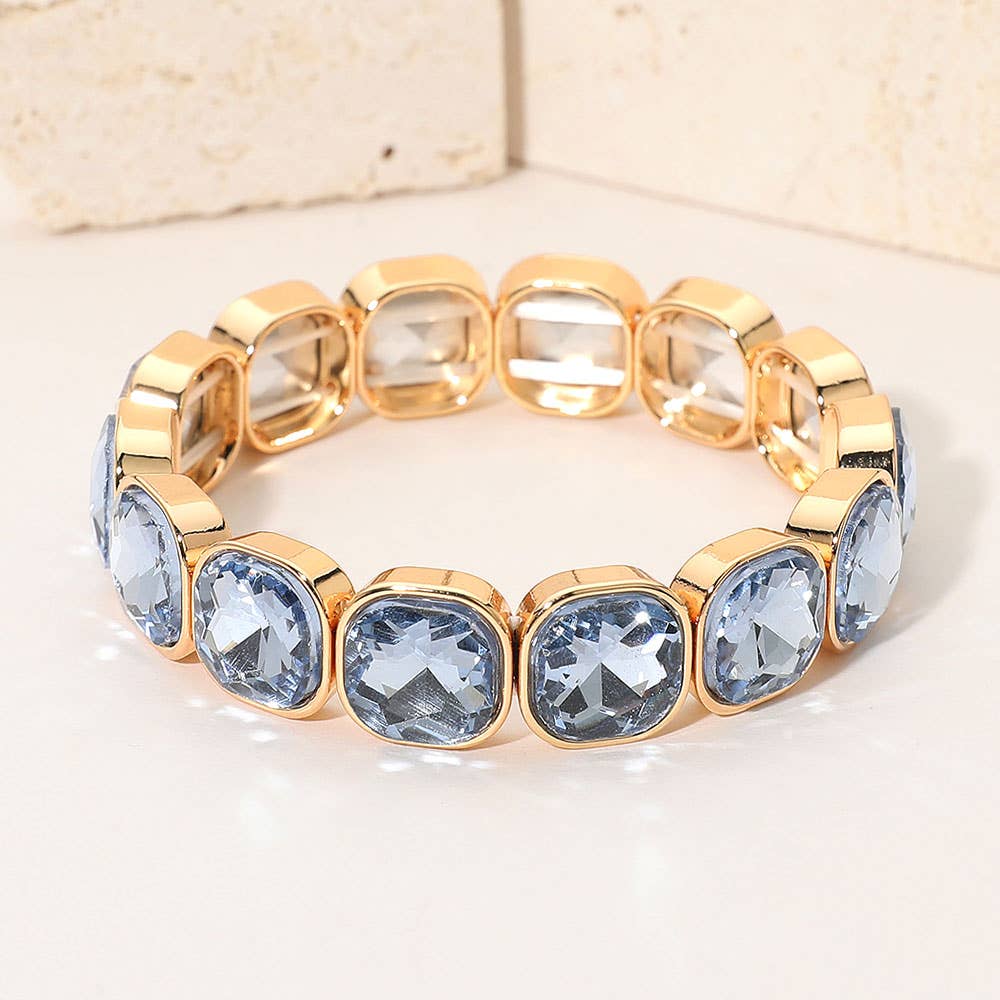 Square Cut Gem Beaded Stretch Evening Bracelet: G17