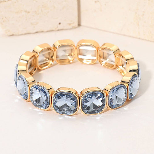 Square Cut Gem Beaded Stretch Evening Bracelet: G17