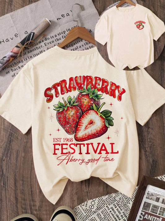 Vintage Strawberry Shirt Retro Graphic Cotton Tees:
