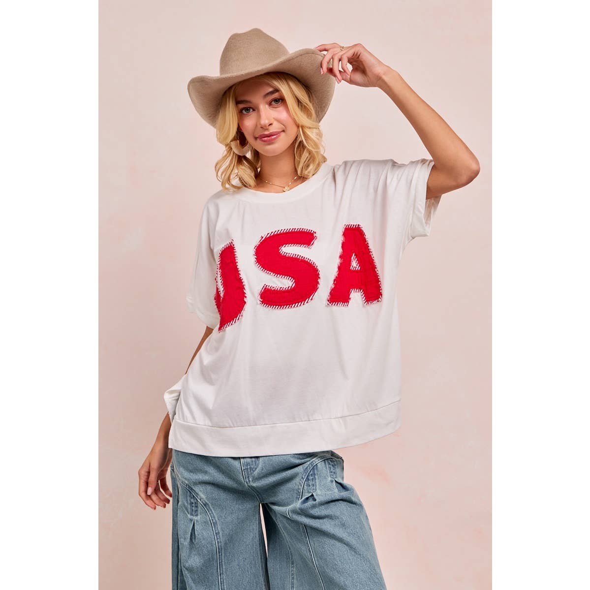 WASHED JERSEY FOURTH OF JULY TOP: OFF WHITE
