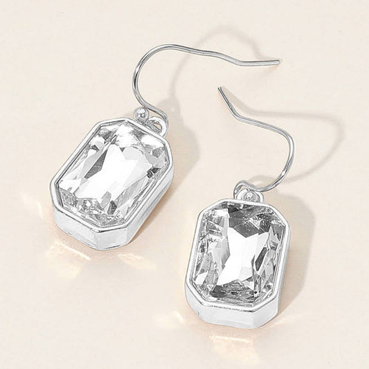 Iridescent Faceted Drop Dangle Earrings: Clear,Silver