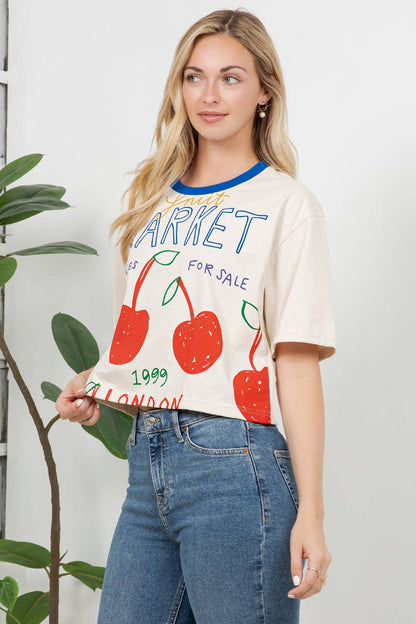 Cherry Print Cotton Crop Top: