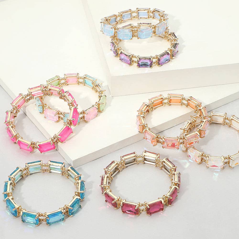 Emerald Cut Stone Stretch Evening Bracelet: AQAB