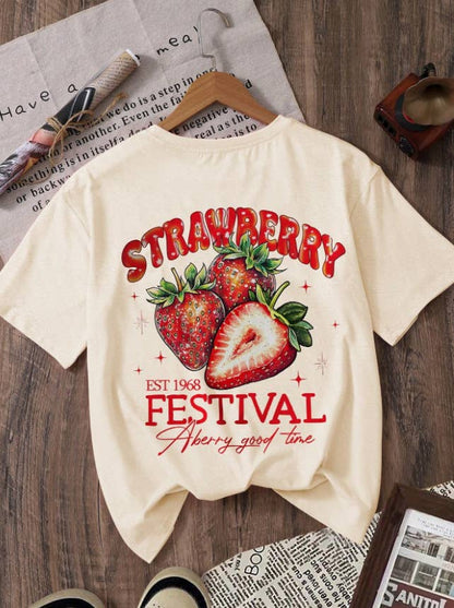 Vintage Strawberry Shirt Retro Graphic Cotton Tees: