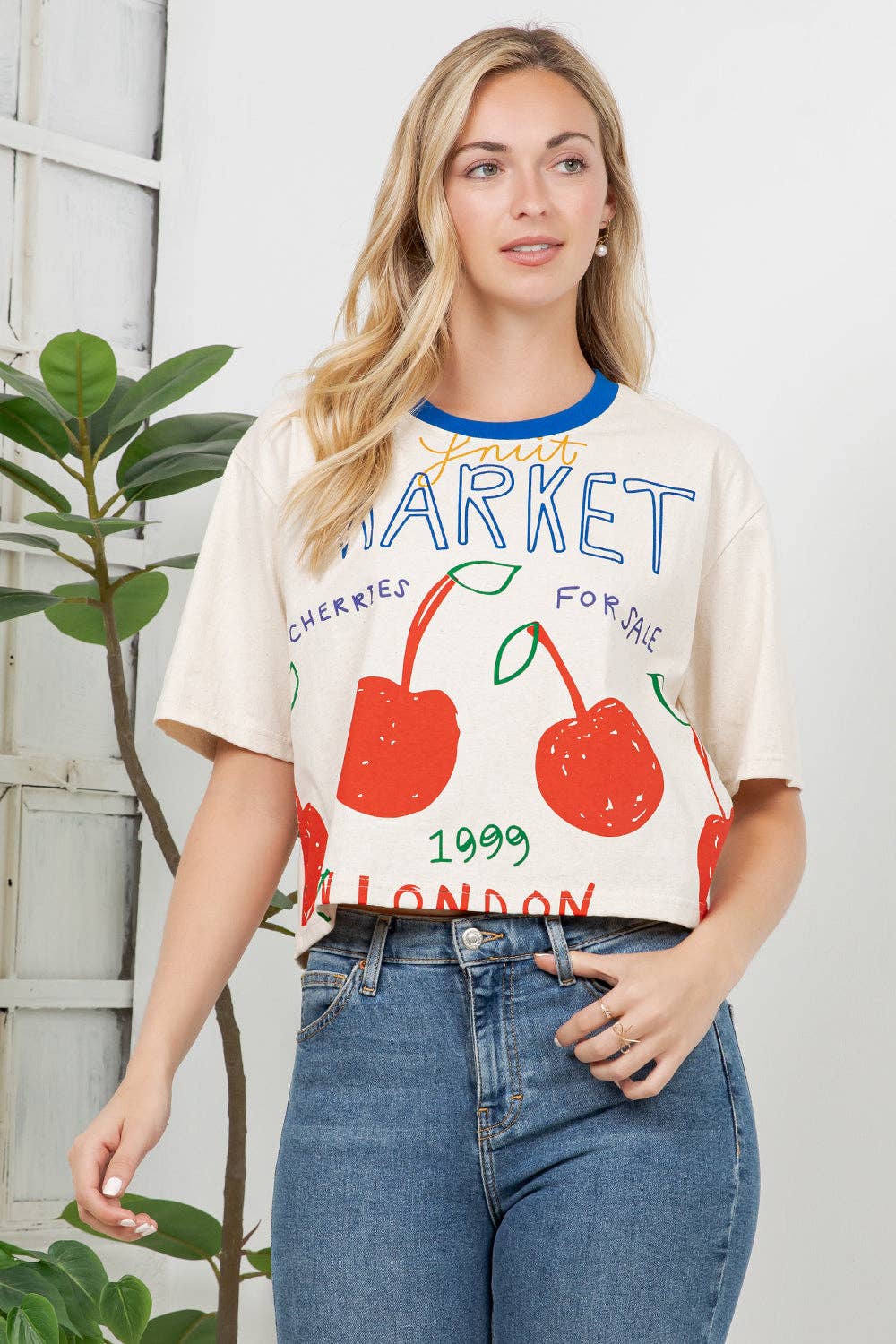Cherry Print Cotton Crop Top:
