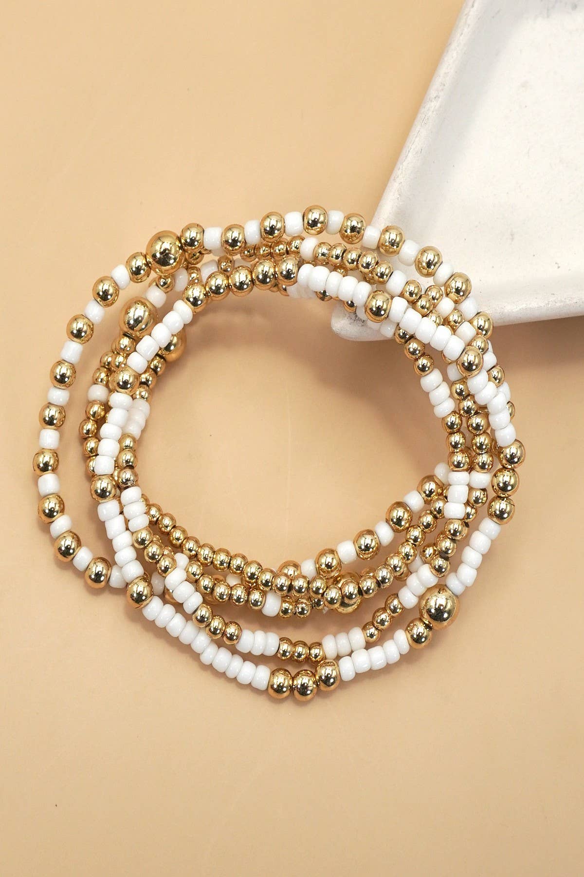 MULTI LAYER BALL CHAIN BEADED BRACELET | 40B5177: OFF WHITE