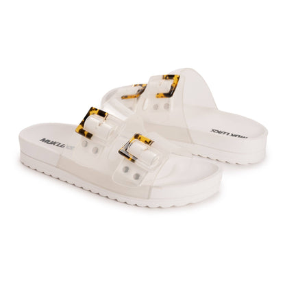 Muk Luks Women's Grand Cayman Lucite Sandal: Black Amber Tortoise / 7