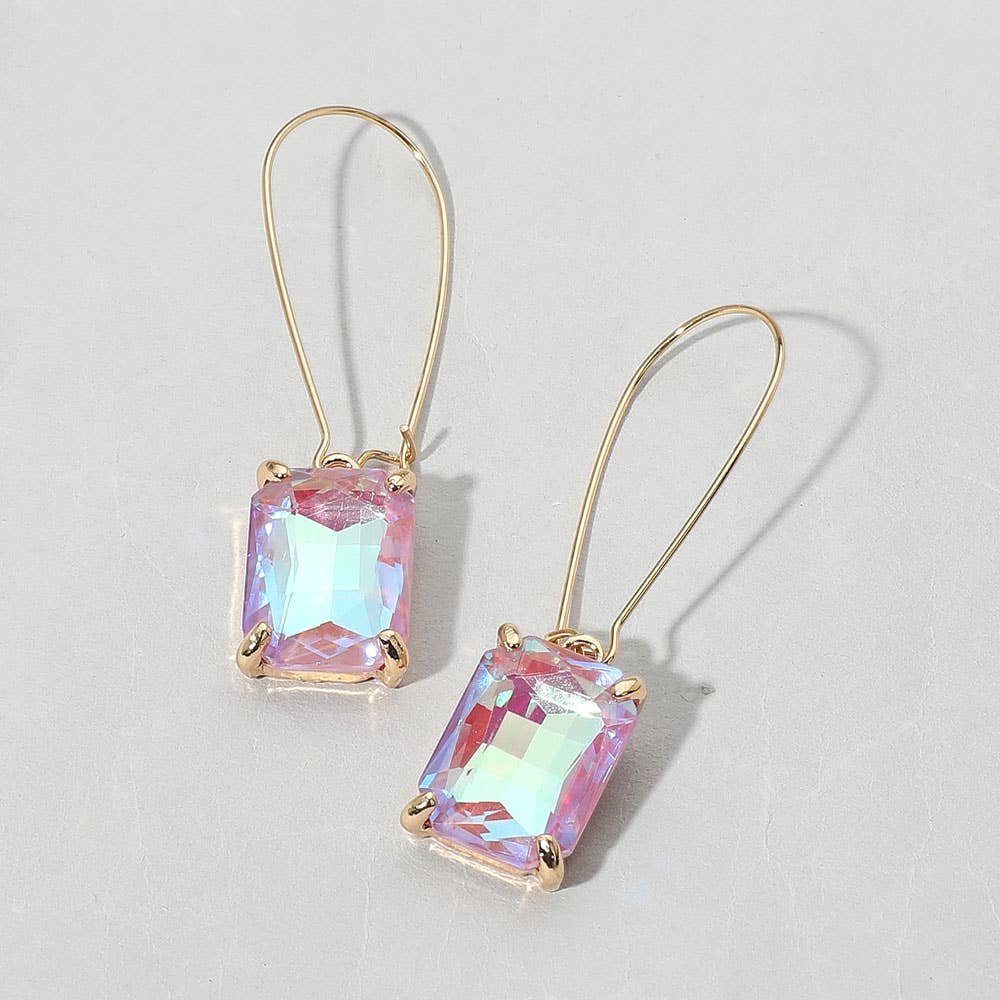 Emerald Cut Stone Dangle Evening Earrings: NFUAB