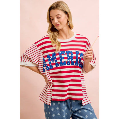 4TH OF JULY STRIPE MIX AND MATCH AMERICA PATCHWORK TOP: RED STRIPE
