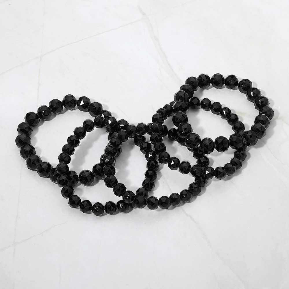 5PCS - Faceted Beaded Stretch Multi Layered Bracelets: Black