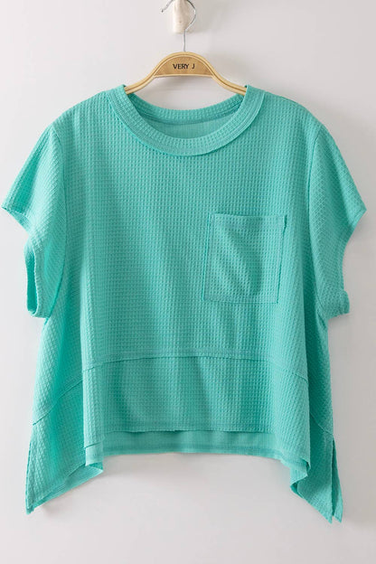 NT12641X-PLUS SIZE Flared Hem Waffle Knit Casual Top: SEAFOAM / 1XL-2XL-3XL/3-2-1