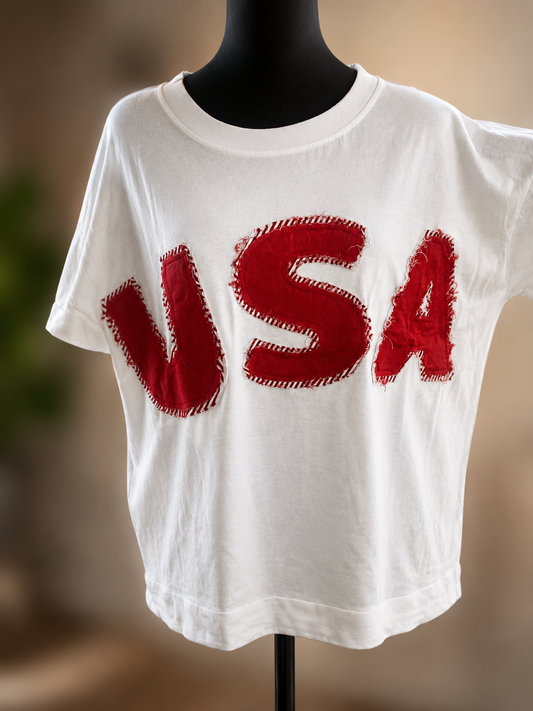 WASHED JERSEY FOURTH OF JULY TOP: OFF WHITE