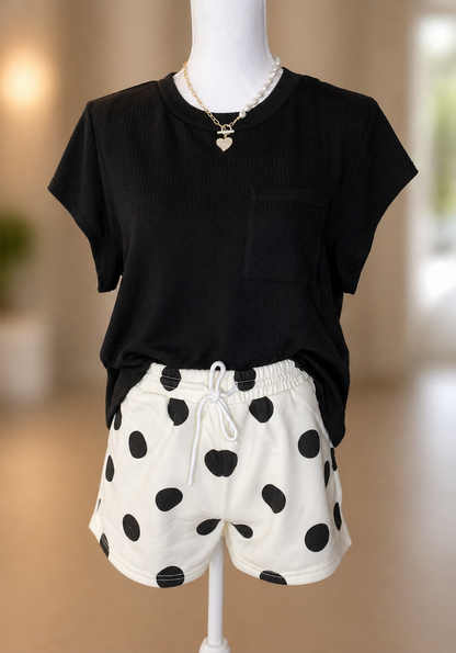 Polka Dot Sweatshorts: Cream/Black