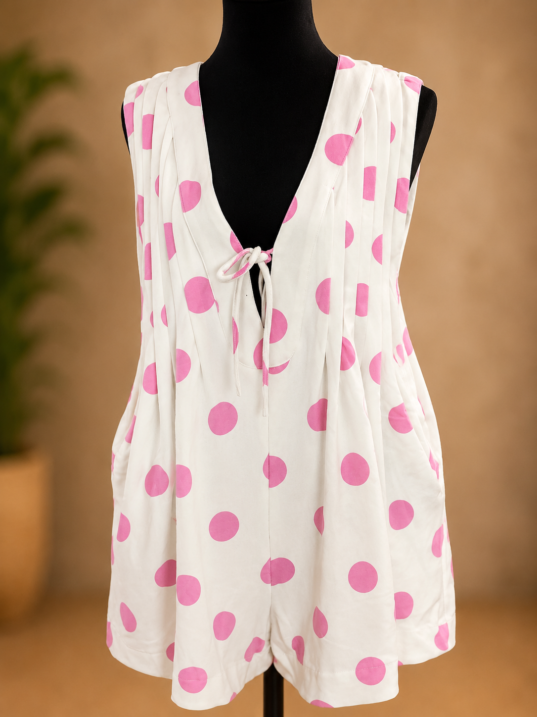 Easy Flow Polka Dot Romper: Pink Polka Dot