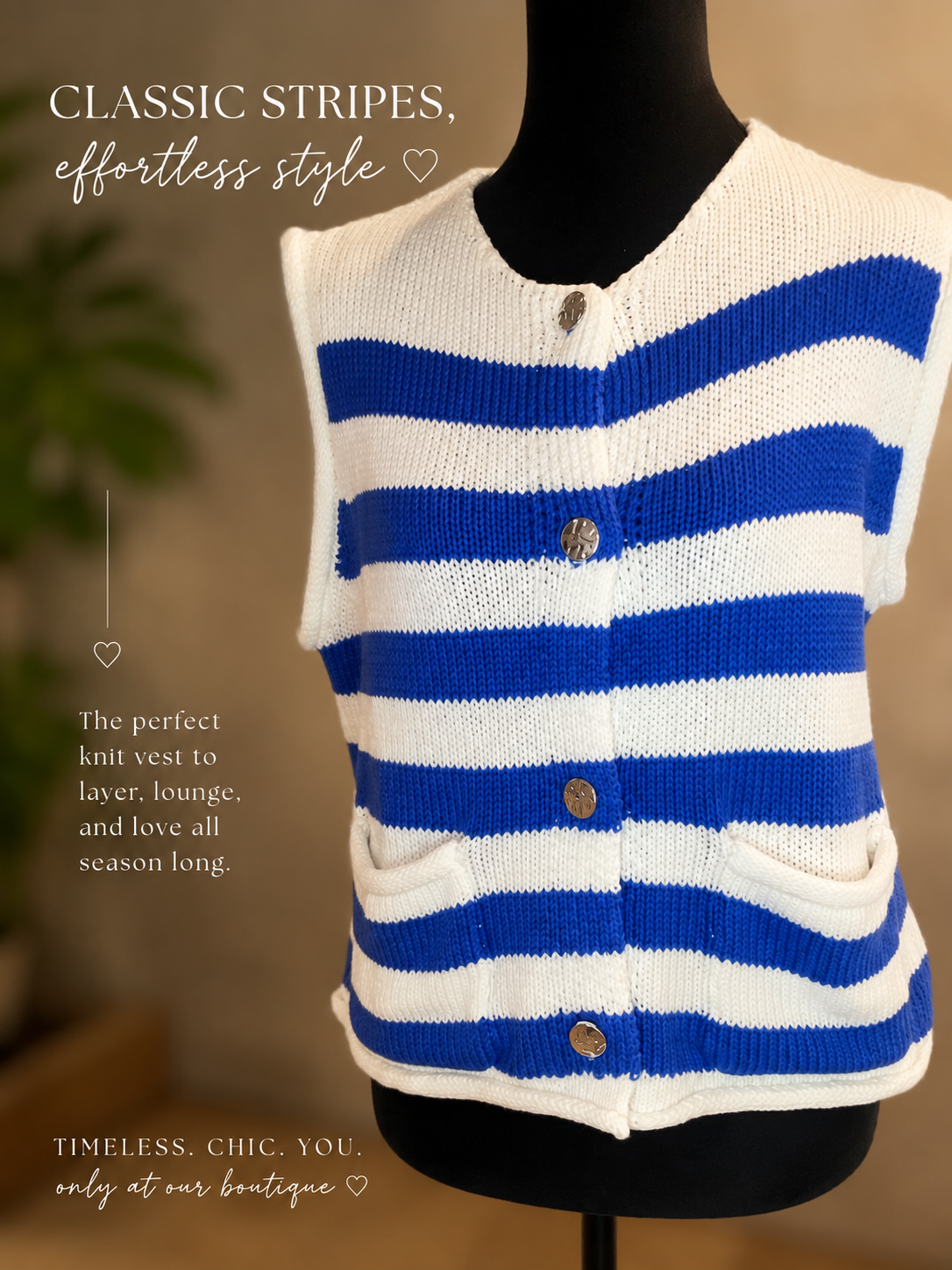 12W3634N-Stripe Button Down Knit Sweater Top: BLUE / S-M-L/2-2-2