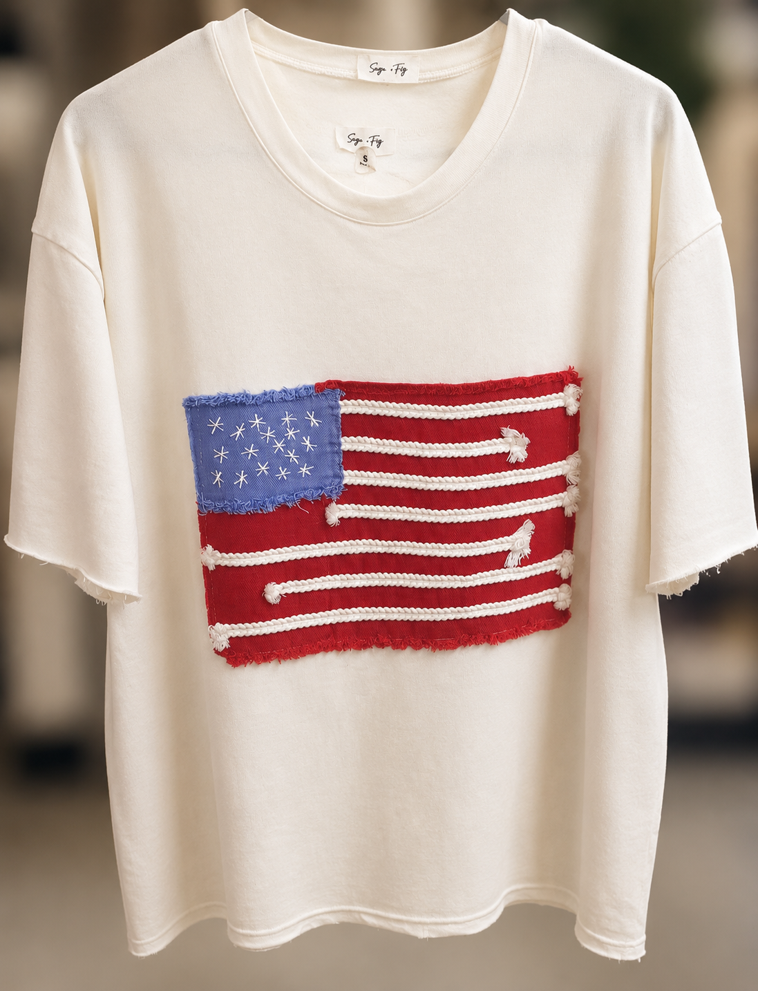 AMERICAN FLAG MINERAL WASH TOP (ST7304-C): Cream / S-M-L(2-2-2)