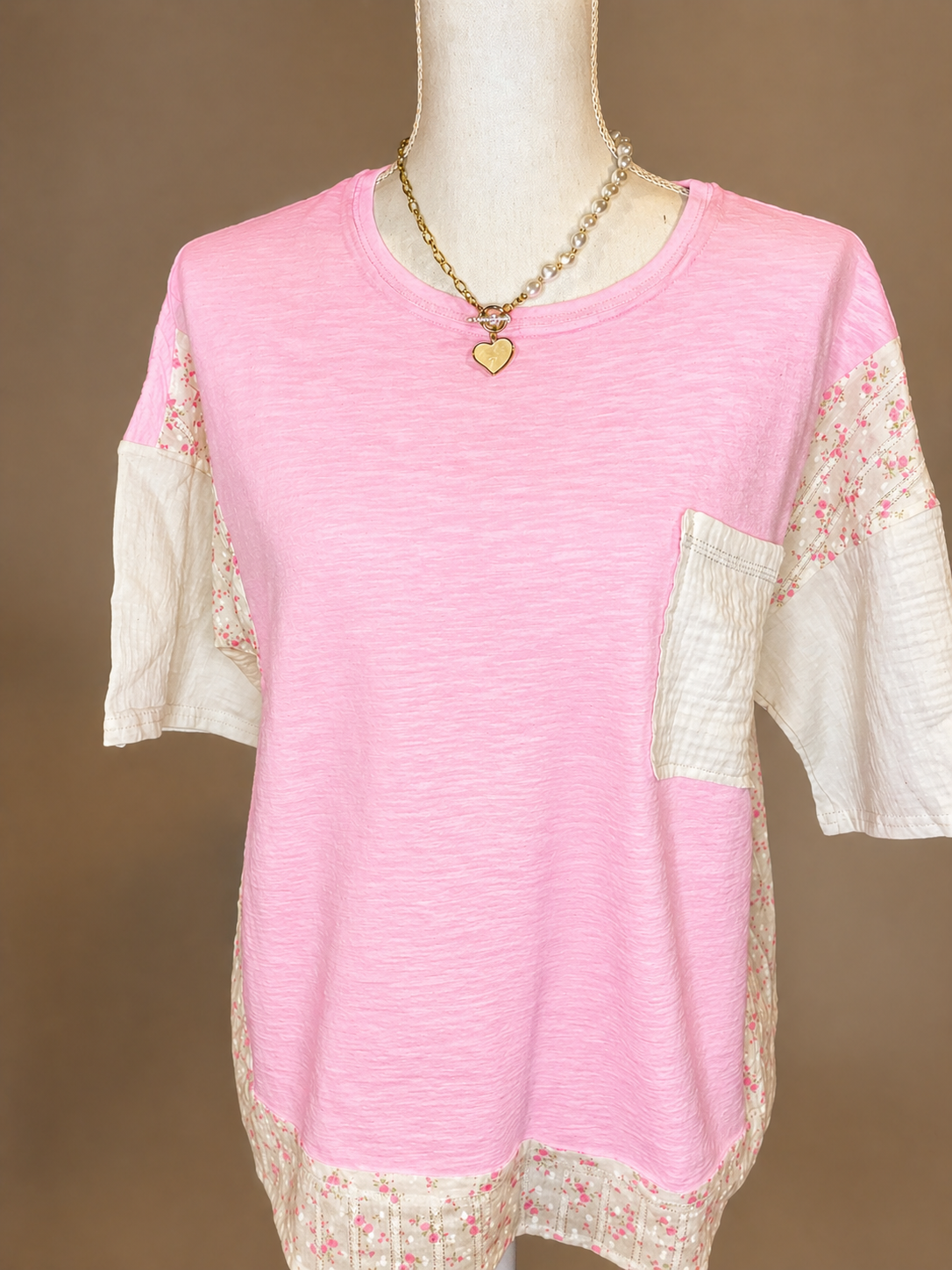 NT12633-Oversized Mixed Media Knit Top: PINK / S-M-L/2-2-2