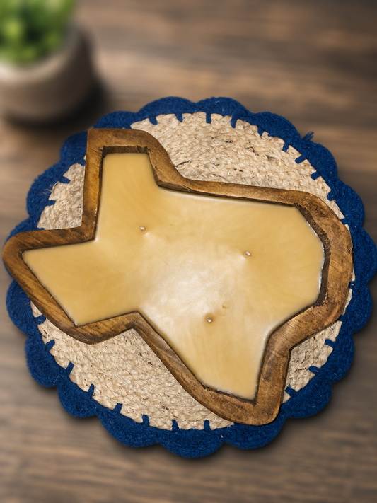Texas Candle in leather scent.