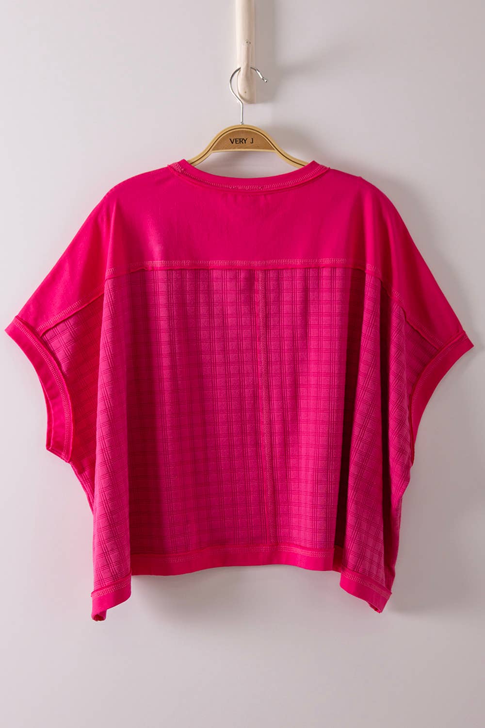 NT12626-Dolman Sleeve Textured Knit Casual Top: FUCHSIA / S-M-L/2-2-2