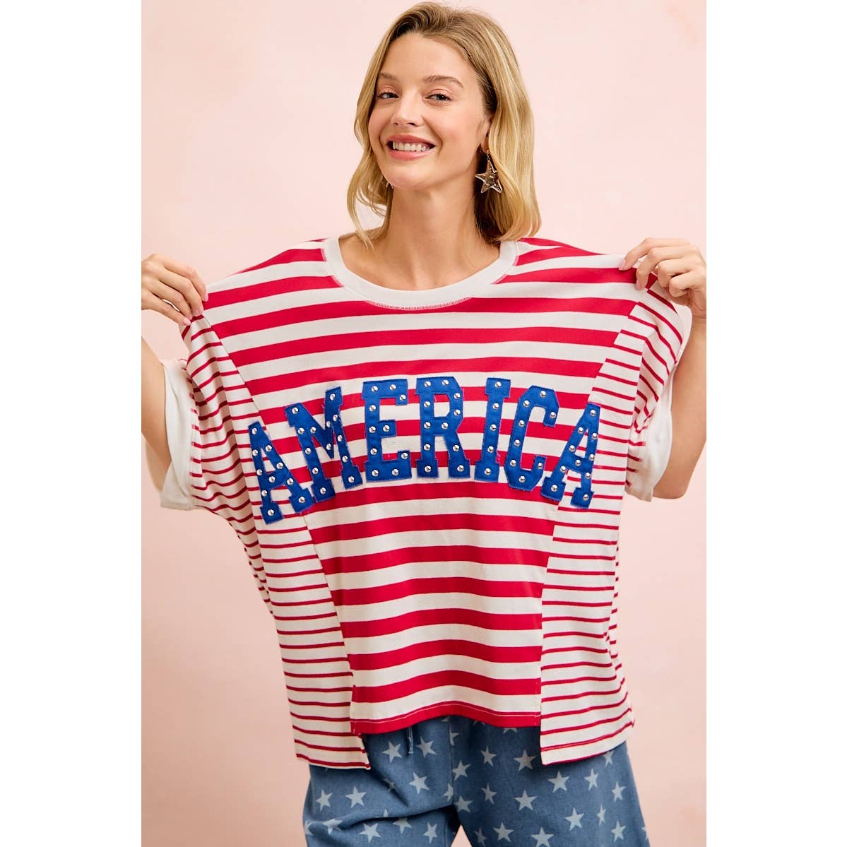 4TH OF JULY STRIPE MIX AND MATCH AMERICA PATCHWORK TOP: RED STRIPE