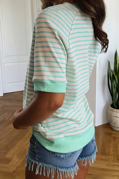 Stripe Colorblock Trim Short Sleeve Tee SS26 | S-XL: Green Stripe