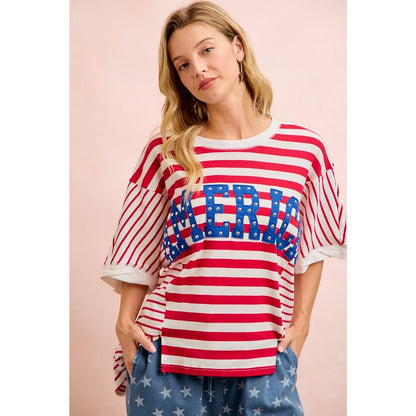 4TH OF JULY STRIPE MIX AND MATCH AMERICA PATCHWORK TOP: RED STRIPE