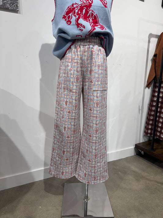 Fleece crop lounge pant with western gingham print: XL