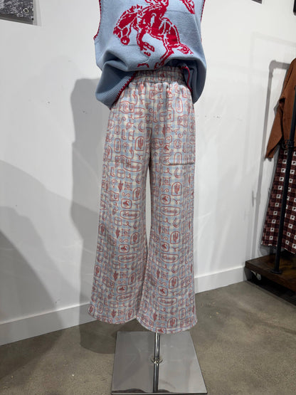 Fleece crop lounge pant with western gingham print: L
