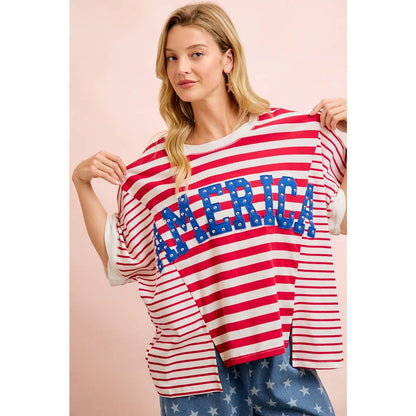 4TH OF JULY STRIPE MIX AND MATCH AMERICA PATCHWORK TOP: RED STRIPE