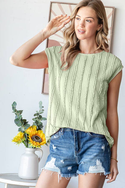 Lightweight Stripe Textured Cap Sleeves Blouse T5948: Pink