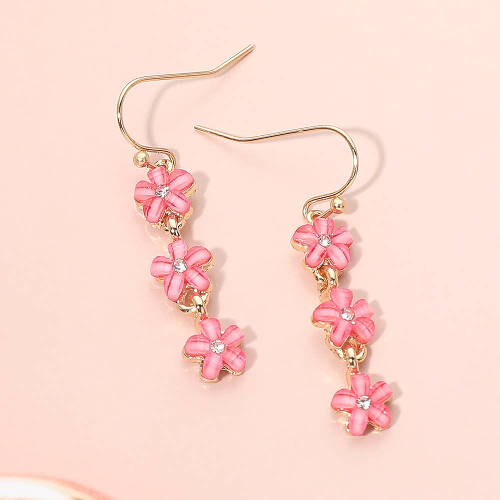 Triple Floral Beads Drop Earrings: Gold,Multi