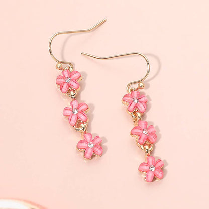 Triple Floral Beads Drop Earrings: Gold,Multi
