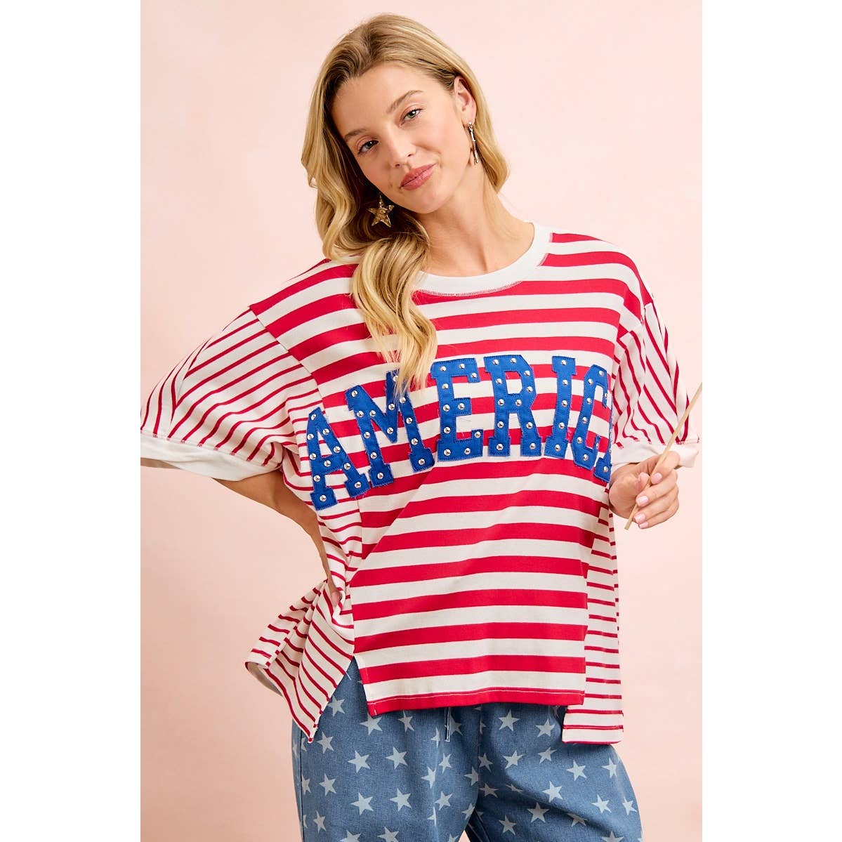 4TH OF JULY STRIPE MIX AND MATCH AMERICA PATCHWORK TOP: RED STRIPE