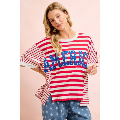 4TH OF JULY STRIPE MIX AND MATCH AMERICA PATCHWORK TOP: RED STRIPE