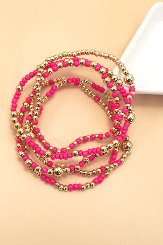 MULTI LAYER BALL CHAIN BEADED BRACELET | 40B5177: FUCHSIA