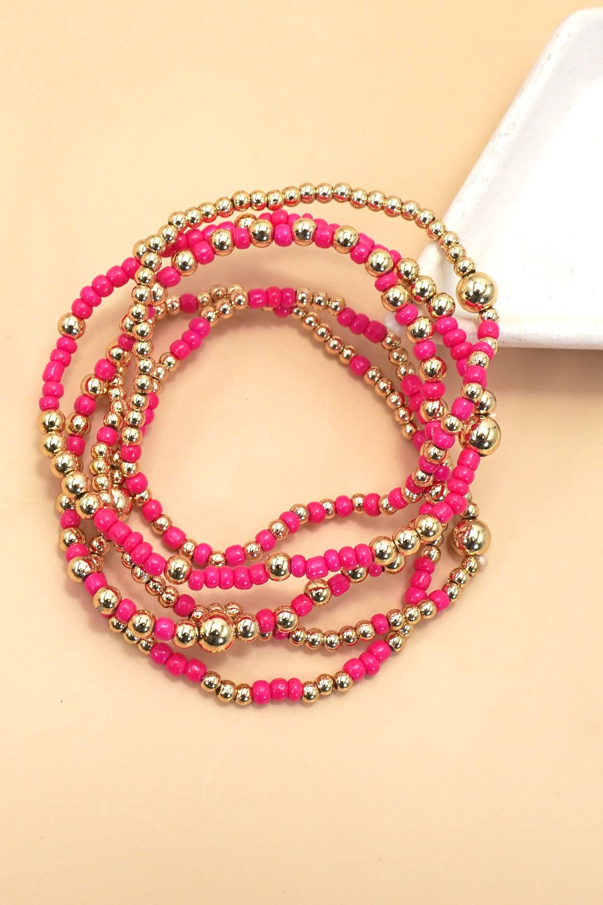 MULTI LAYER BALL CHAIN BEADED BRACELET | 40B5177: OFF WHITE