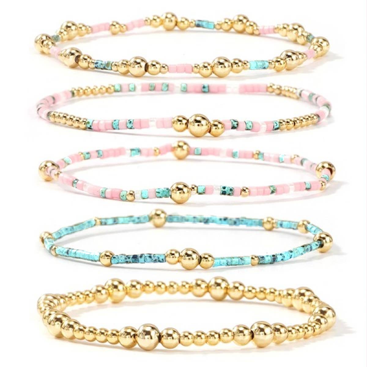 MULTI LAYER NATURAL STONE BALL CHAIN LINK BRACELET | 40B5182: MULTI