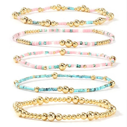 MULTI LAYER NATURAL STONE BALL CHAIN LINK BRACELET | 40B5182: MULTI