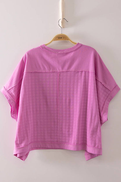 NT12626-Dolman Sleeve Textured Knit Casual Top: ORCHID / S-M-L/2-2-2