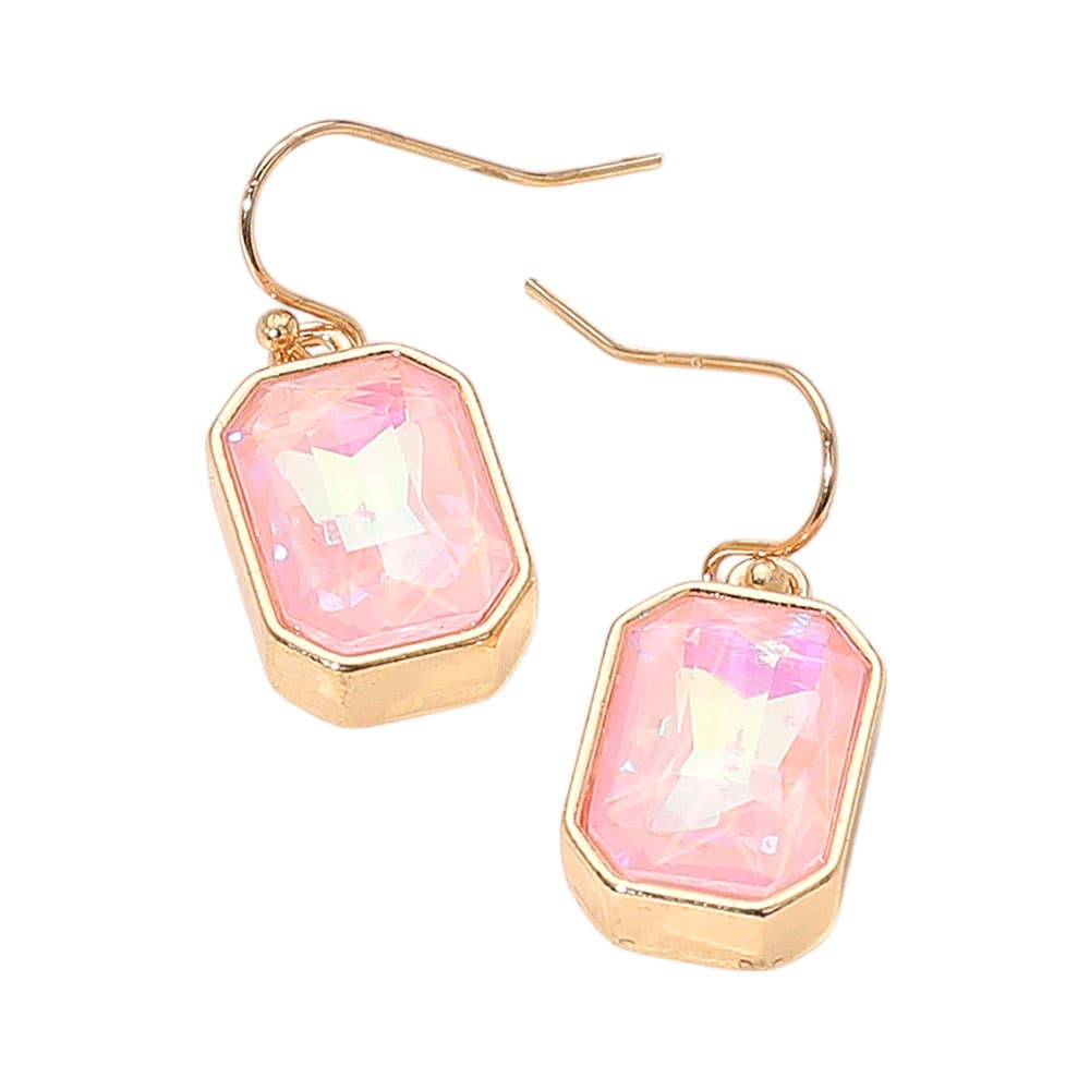 Iridescent Faceted Drop Dangle Earrings: Gold,Pink