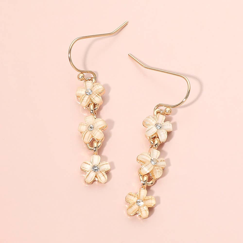 Triple Floral Beads Drop Earrings: Gold,Multi
