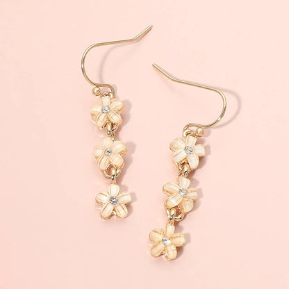 Triple Floral Beads Drop Earrings: Gold,Multi