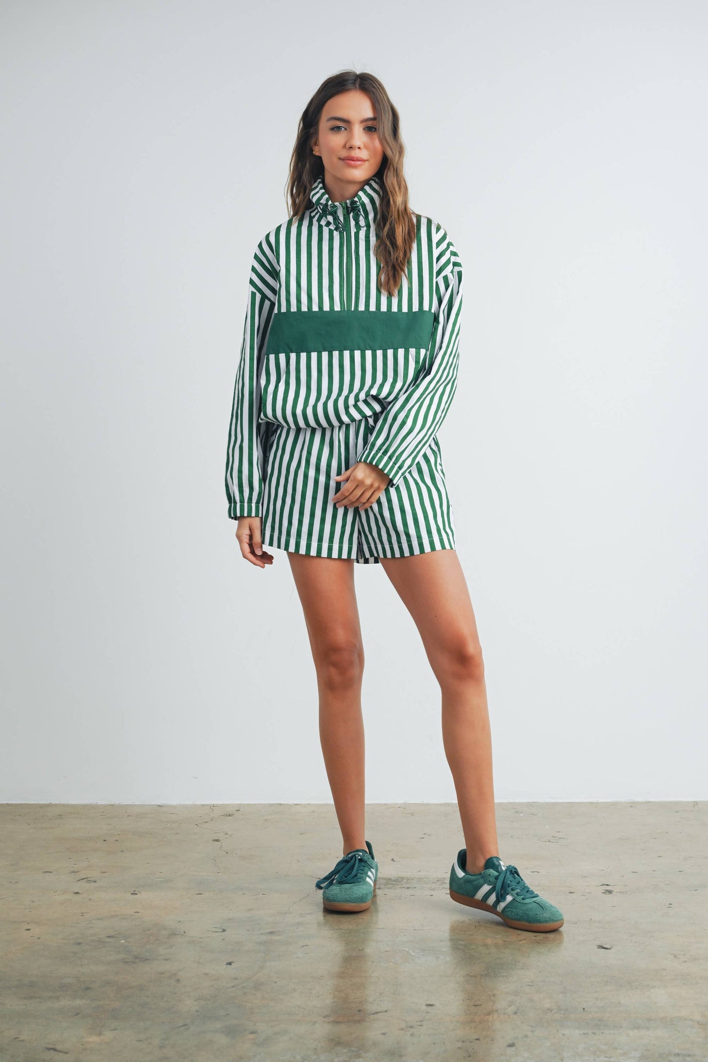 Striped Drawstring Pocket Boxer Shorts - BMP7534: GREEN / IVORY