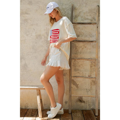 AMERICAN FLAG MINERAL WASH TOP (ST7304-C): Cream / S-M-L(2-2-2)
